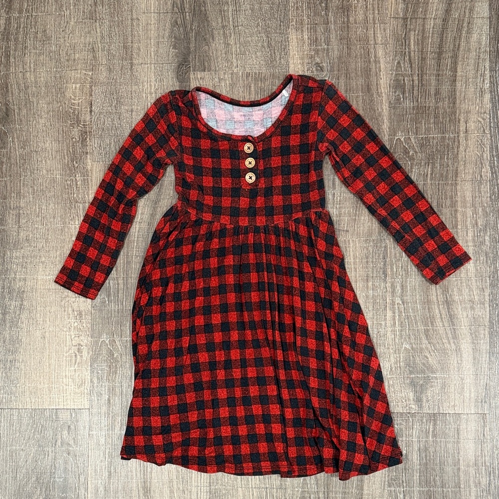 Posh Peanut Kids Dress in Red and Black Plaid